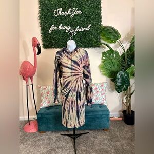 torrid Tie-Dye Long Sleeve Hoodie Dress in Purple and Cream